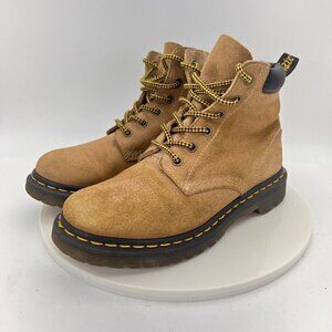 Dr Martens Greasy Suede Leather Tan Yellow Stitch Ankle Women Boot Size 7
